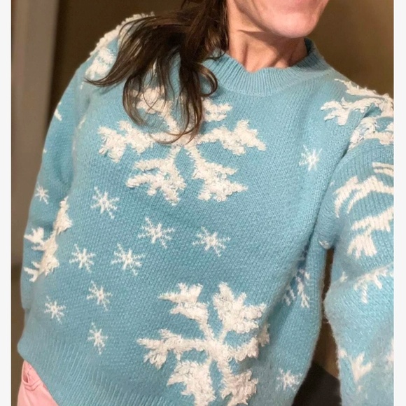 Cozy Mint Blue Christmas Holiday Festive Oversized Sweater Top - Picture 7 of 8